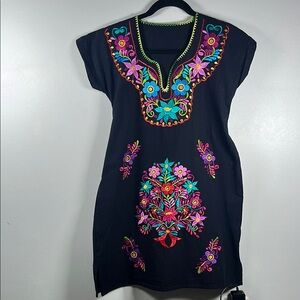 Girls Mexican Embroidered Black Dress Size 8.